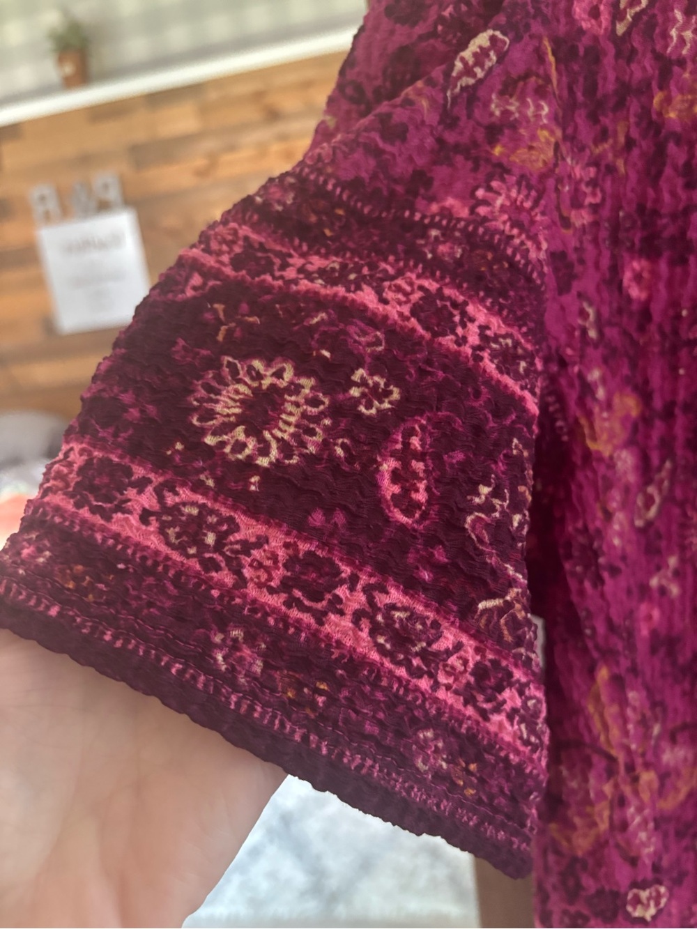 LOFT Fuchsia Paisley Short-Sleeve Textured Top - Picture 4 of 7